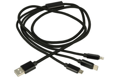 Cable; USB; DSKU; USB-A plug; USB-C plug; wtyk Lightning; microUSB plug; 1m; black; round; nylon braided, PVC; Talvico