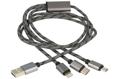 Cable; USB; G-DSKU; USB-A plug; USB-C plug; wtyk Lightning; microUSB plug; 1,2m; gray; round; nylon braided, PVC; everActive; RoHS