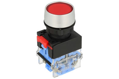 Przełącznik; przyciskowy; LAS0-A3Y-11R; ON-(OFF)+OFF-(ON); czerwony; bez podświetlenia; śrubowe; 2 pozycje; 10A; 500V AC; 22mm; 50mm; Onpow