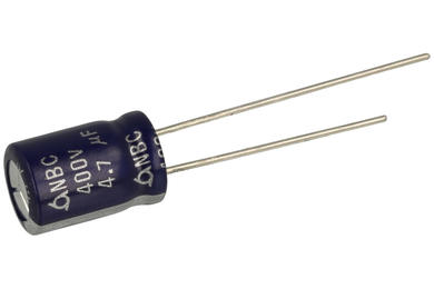 Capacitor; electrolytic; 4,7uF; 400V; NBC; NBC400VB4R7M 8x11.5; diam.8x11,5mm; 3,5mm; through-hole (THT); bulk; Samyoung; RoHS