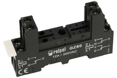 Relay socket; GZ80; DIN rail type; panel mounted; black; without clamp; Relpol; RoHS; Compatible with relays: 40.52; 40.61; HF115; RM84; RM85; RM94