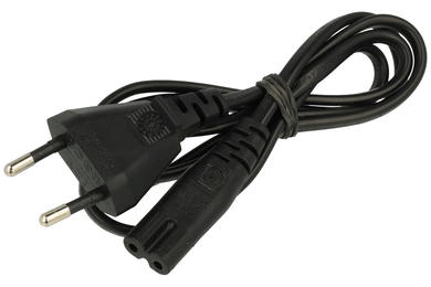 Cable; power supply; KZWP; CEE 7/16 flat plug; IEC C7 socket; wires; 1÷2mm; black; 2 cores; 0,75mm2; 2,5A; PVC; flat; stranded; Cu