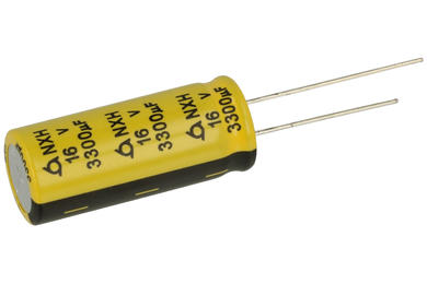 Capacitor; Low Impedance; electrolytic; 3300uF; 16V; NXH16VB3300M 12.5x30; fi 12,5x30mm; 5mm; through-hole (THT); bulk; Samyoung; RoHS