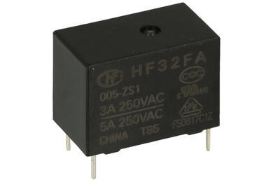 Przekaźnik; elektromagnetyczny miniaturowy; HF32FA-005-ZS; 5V; DC; 1 styk przełączny; 3A; 250V AC; 3A; 30V DC; do druku (PCB); Hongfa; RoHS
