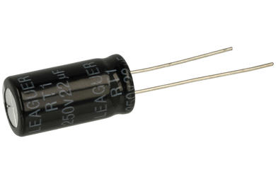 Capacitor; electrolytic; 22uF; 250V; RS1; RS12E220M1020; diam.10x20mm; 5mm; through-hole (THT); bulk; Leaguer; RoHS