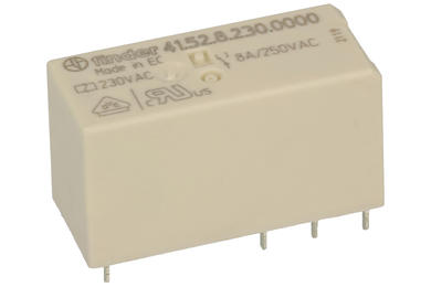 Relay; electromagnetic miniature; 41.52.8.230.0000; 230V; AC; DPDT; 8A; 250V AC; PCB trough hole; for socket; Finder; RoHS; 0,75VA