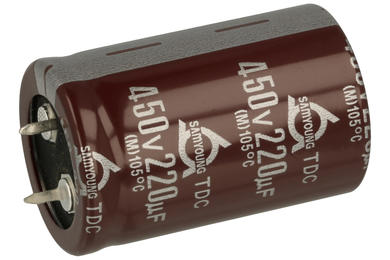 Kondensator; SNAP-IN; elektrolityczny; 220uF; 450V; TDC; TDC450VS220M25.4x40; 20%; fi 25,4x40mm; 10mm; przewlekany (THT); luzem; -40...+105°C; 2000h; Samyoung; RoHS