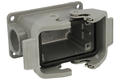 Connector housing; Han A; 19300101231; 10B; metal; horizontal; for panel; entry for M25 cable gland; with double locking levers; one side cable entry; grey; IP65; Harting; RoHS