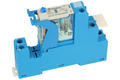 Relay socket; F97.01.SPA; DIN rail type; panel mounted; blue; with clamp; Finder; RoHS; Compatible with relays: 46.61