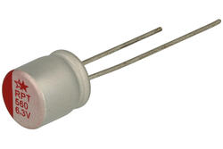Kondensator; elektrolityczny; niskoimpedancyjny; polimerowy; 560uF; 6,3V; RPT; RPT0J561M0808; 20%; fi 8x8mm; 3,5mm; przewlekany (THT); luzem; -55...+105°C; 16mOhm; 2000h; Leaguer; RoHS