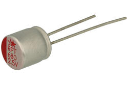 Kondensator; elektrolityczny; niskoimpedancyjny; polimerowy; 680uF; 2,5V; RPT; RPT0E681M0808; 20%; fi 8x8mm; 3,5mm; przewlekany (THT); luzem; -55...+105°C; 16mOhm; 2000h; Leaguer; RoHS