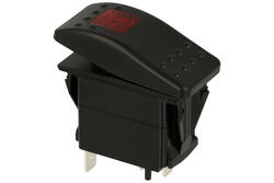 Przełącznik; klawiszowy (kołyskowy); A-660R-1p; ON-OFF; 1 tor; czarny; podświetlenie LED 12-24V; czerwony; bistabilny; konektory 6,3x0,8mm; 22x37mm; 2 pozycje; 10A; 24V DC