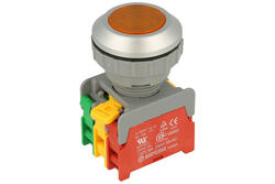 Przełącznik; przyciskowy; LXB30-1-O/C-Y; ON-(OFF)+OFF-(ON); żółty; śrubowe; 2 pozycje; 3A; 230V AC; 30mm; 50mm; Auspicious