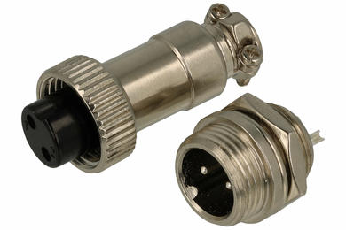 Connector; C01/2p; 2 ways; solder; 0,5mm2; 6mm; cable socket & panel mounted plug; 12mm; black; silver; 5A; Connfly; RoHS