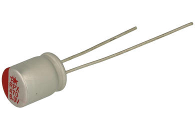 Kondensator; elektrolityczny; niskoimpedancyjny; polimerowy; 470uF; 6,3V; RPX; RPX0J471M0608; 20%; fi 6x8mm; 2,5mm; przewlekany (THT); luzem; -55...+105°C; 18mOhm; 2000h; Leaguer; RoHS