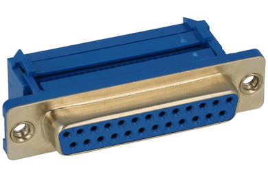 Socket; D-Sub; Canon 25p; DS1036-25FPU2PX-YT; 25 ways; for flat cable; crimped; straight; blue; plastic; gold plated; screwed; Connfly; RoHS