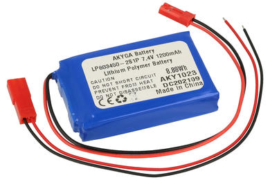 Rechargeable battery; Li-Po; LP603450-2S1P; 7,4V; 1200mAh; 12x34x50mm; PCM protection; connector + socket 2,54*2pins; AKYGA; RoHS