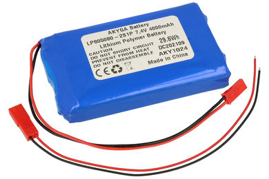 Rechargeable battery; Li-Po; LP805080-2S1P; 7,4V; 4000mAh; 16x50x80mm; PCM protection; connector + socket 2,54*2pins; AKYGA; RoHS