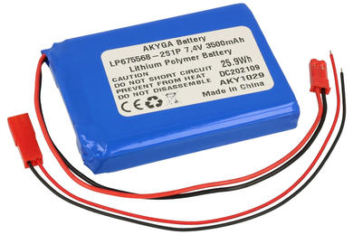 Akumulator; Li-Po; LP675568-2S1P; 7,4V; 3500mAh; 13,4x55x68mm; Zabezpieczenie PCM; konektor+ gniazdo 2,54*2piny; AKYGA; RoHS