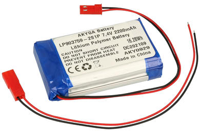 Akumulator; Li-Po; LP903759-2S1P; 7,4V; 2200mAh; 18x37x59mm; Zabezpieczenie PCM; konektor+ gniazdo 2,54*2piny; AKYGA; RoHS