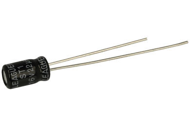 Kondensator; miniaturowy; elektrolityczny; 22uF; 16V; ST1; KE 22/16/4x7t; fi 4x7mm; 1,5mm; przewlekany (THT); luzem; Leaguer; RoHS