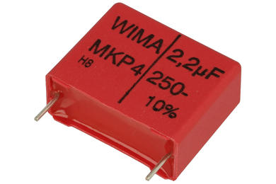 Capacitor; polyester; MKT; 2,2uF; 250V DC/160V AC; MKS4; MKS4F042205I00KSSD; 10%; 10x20x26mm; 22,5mm; bulk; -55...+100°C; Wima; RoHS