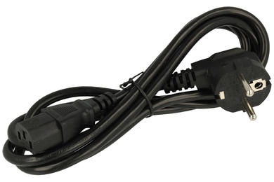 Cable; power supply; AK01k; CEE 7/7 angled plug; IEC C13 IBM straight socket; 1,8m; black; 3 cores; 0,75mm2; 10A; PVC; round; stranded; CCA
