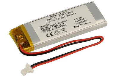 Akumulator; Li-Po; 501745; 3,7V; 360mAh; 5,0x17x45mm; Zabezpieczenie PCM; gniazdo SHR-02V-S-B z przewodem; AKYGA