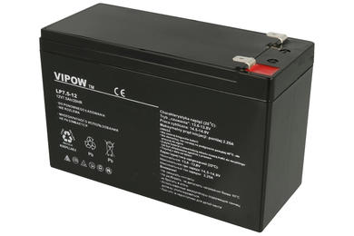 Akumulator; kwasowy bezobsługowy AGM; LP7.5-12; 12V; 7,5Ah; 151x65x94(100)mm; konektor 6,3 mm; VIPOW; 2,43kg