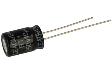 Kondensator; elektrolityczny; 10uF; 250V; ST1; KE 10250/8x12t; fi 8x12mm; 3,5mm; przewlekany (THT); luzem; Leaguer; RoHS