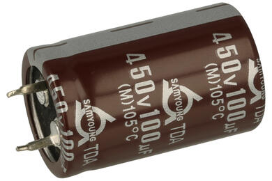 Kondensator; elektrolityczny; SNAP-IN; 100uF; 450V; TDA; TDA450VN100M22x35; 20%; fi 22x35mm; 10mm; przewlekany (THT); luzem; -40...+105°C; 2000h; Samyoung; RoHS