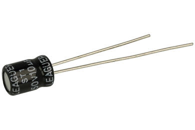 Capacitor; mini; electrolytic; 10uF; 50V; ST1; KE 10/50/5x7t; diam.5x7mm; 2mm; through-hole (THT); bulk; Leaguer; RoHS