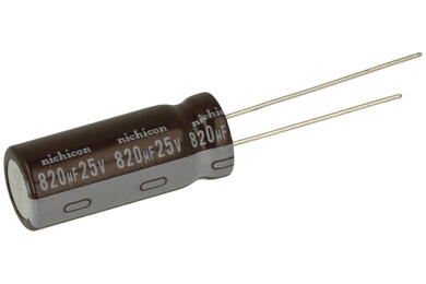 Capacitor; Low Impedance; 820uF; 25V; UPW1E821MPD; diam.10x25mm; 5mm; vertical; bulk; Nichicon; RoHS