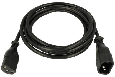 Cable; extension cord; WN12-2m-3x0,75mm; IEC C13 IBM straight socket; IEC C14 IBM straight plug; 2m; black; 3 cores; 0,75mm2; PVC; round; stranded; Cu; RoHS