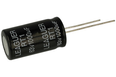Capacitor; electrolytic; 1000uF; 63V; RT1; KE1000/63/16x32; fi 16x32mm; 7,5mm; through-hole (THT); bulk; Leaguer; RoHS