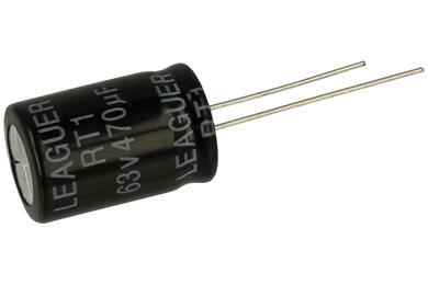 Capacitor; electrolytic; 470uF; 63V; RT1; KE 470/63/13x21t; fi 13x21mm; 5mm; through-hole (THT); bulk; Leaguer; RoHS