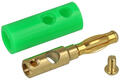 Wtyk bananowy; 4mm; 25.419.4; zielony; 41mm; przykręcany; wtykany (gniazdo bananowe 4mm); 32A; 60V; mosiądz złocony; ABS; Amass; RoHS