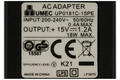 Zasilacz; wtyczkowy; ZSI15V1,2A.; 15V DC; 1,2A; 2,5/5,5mm prosty; kolor czarny; Umec