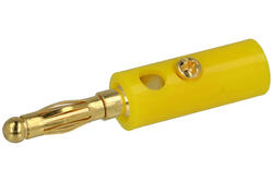 Wtyk bananowy; 4mm; 25.419.3; żółty; 41mm; wtykany (gniazdo bananowe 4mm); przykręcany; 32A; 60V; mosiądz złocony; ABS; Amass; RoHS