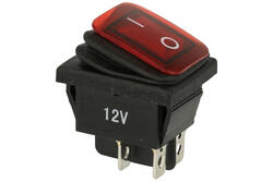 Przełącznik; klawiszowy (kołyskowy); A-603R.; ON-OFF; 2 tory; czerwony; podświetlenie LED 12-24V; czerwony; bistabilny; konektory 6,3x0,8mm; 22x30mm; 2 pozycje; 16A; 250V AC; 20A; 12V DC