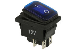Przełącznik; klawiszowy (kołyskowy); A-603B.; ON-OFF; 2 tory; niebieski; podświetlenie LED 12-24V; niebieski; bistabilny; konektory 6,3x0,8mm; 22x30mm; 2 pozycje; 16A; 250V AC; 20A; 12V DC