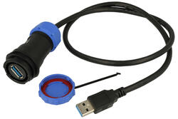 Gniazdo z przewodem; USB 3.0; SY2511C/SUSB3.0-06M; wtyk USB C z  przewodem 0,6m; proste; czarny; skręcane; IP67; plastik; Weipu; RoHS