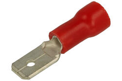 Konektor; 4,8x0,8mm; płaski wsuwka; izolowany; KMR48x08; czerwony; proste; na przewód; 0,5÷1,5mm2; zaciskany; 1 tor; SGE