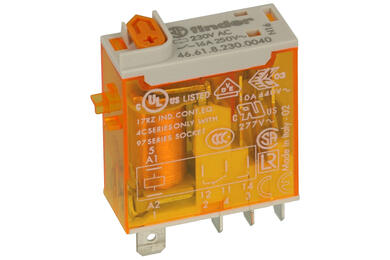 Relay; electromagnetic miniature; 46.61.8.230.0040; 230V; AC; SPDT; 16A; 250V AC; PCB trough hole; for socket; Finder; RoHS; 1,2VA