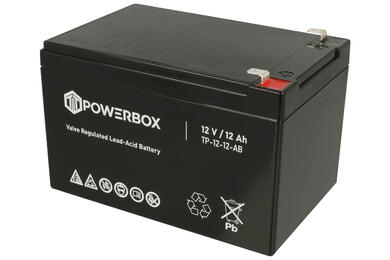 Akumulator; kwasowy bezobsługowy AGM; TP-12-12-AB; 12V; 12Ah; 151x98x94(100)mm; konektor 6,3 mm; Powerbox; 3,1kg