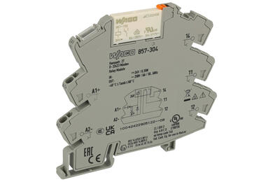 Przekaźnik; instalacyjny; interfejsowy; 857-304; 24V; DC; 1 styk przełączny; 6A; 250V AC; 6A; 24V DC; na szynę DIN35; Wago; RoHS