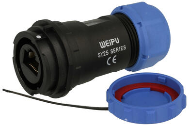 Socket; RJ45; SY2511C/SRJ45; for cable; straight; black; screwed; IP67; plastic; Weipu; RoHS