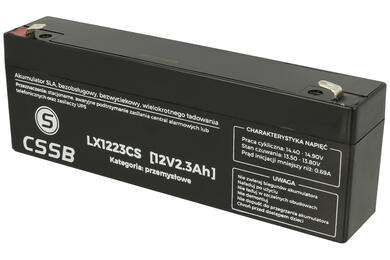 Akumulator; kwasowy bezobsługowy AGM; CS12V-2,3Ah; 12V; 2,3Ah; 179x35x60mm; konektor 4,8 mm; CSSB; 0,95kg