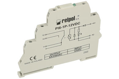 Relay; instalation; interface; PI6-1P-12VDC; 12V; DC; SPDT; 6A; 230V AC; 6A; 24V DC; DIN rail type; Relpol; RoHS