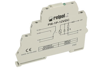 Przekaźnik; instalacyjny; interfejsowy; PI6-1P-12VDC; 12V; DC; 1 styk przełączny; 6A; 230V AC; 6A; 24V DC; na szynę DIN35; Relpol; RoHS